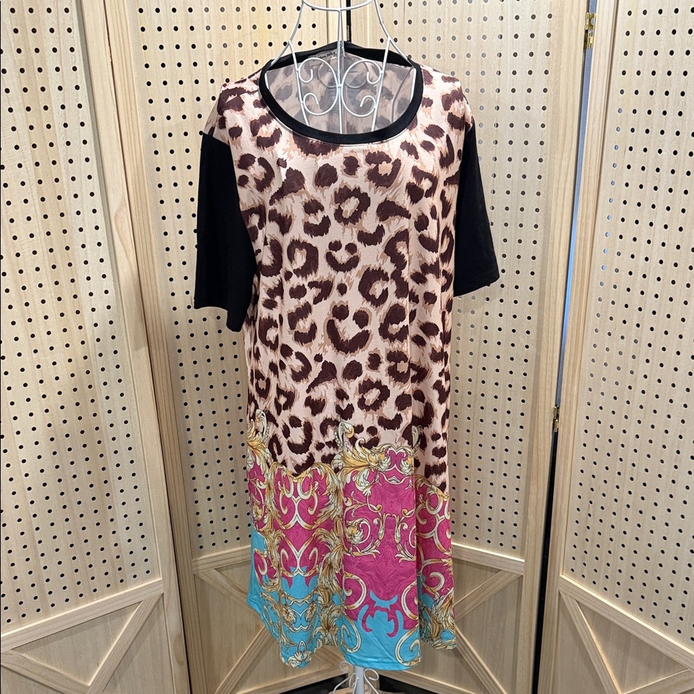 Chic Animal Print Midi Dress with Vibrant Accents New